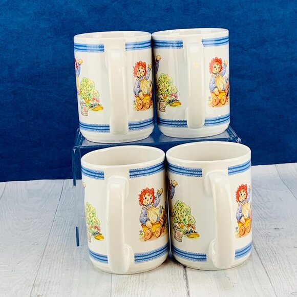 Vintage Houston Harvest RAGGEDY ANN & ANDY Large 16oz Ceramic Mugs Cups Set of 4 - Picture 2 of 8